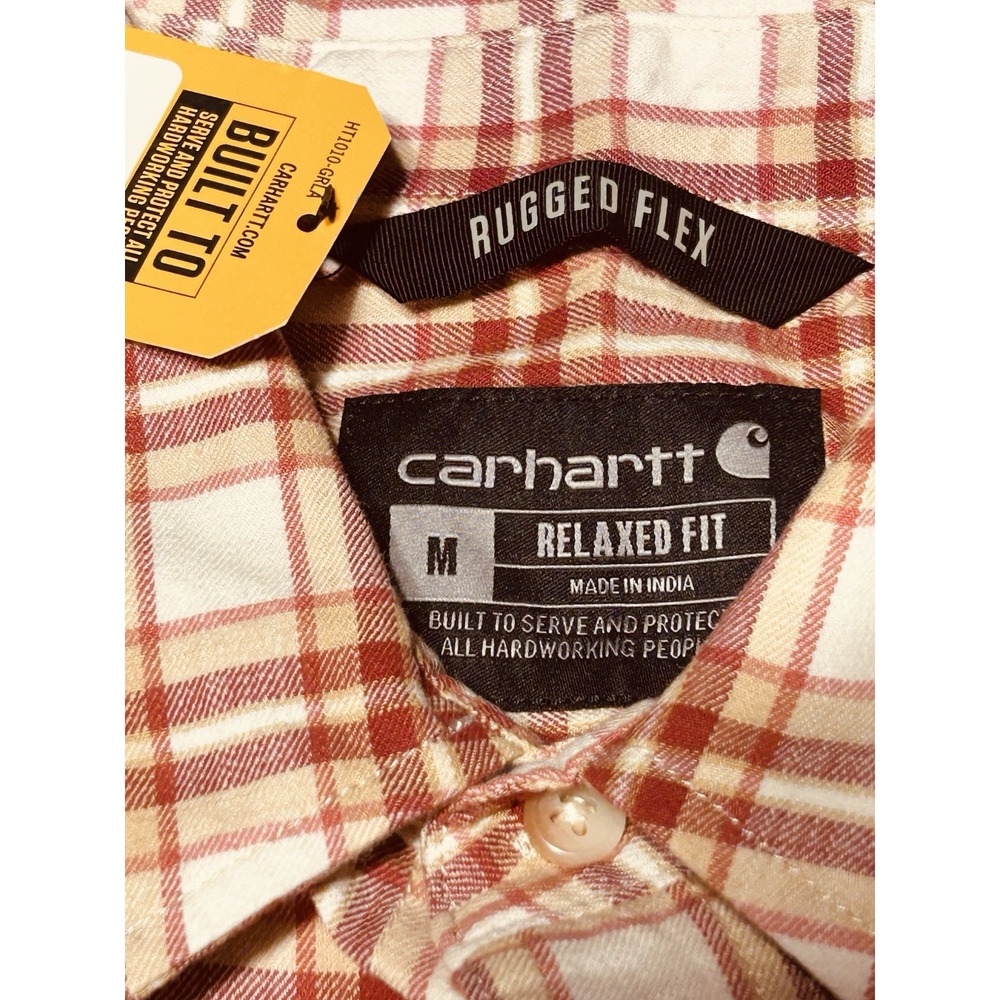 Carhartt Men's M Bozeman Relaxed Fit SS Plaid Shirt Red Duck Rugged Flex - Picture 4 of 11